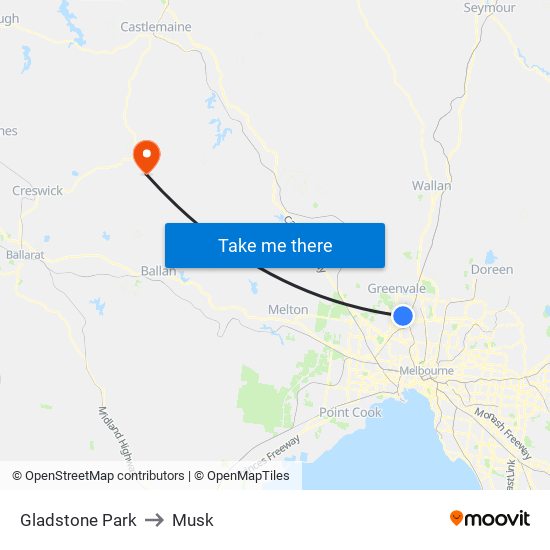 Gladstone Park to Musk map