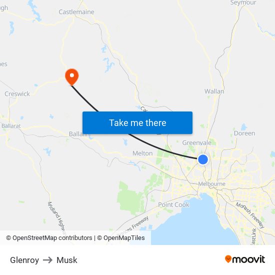 Glenroy to Musk map