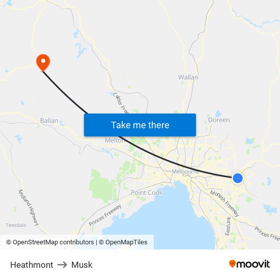 Heathmont to Musk map