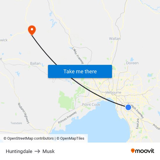 Huntingdale to Musk map