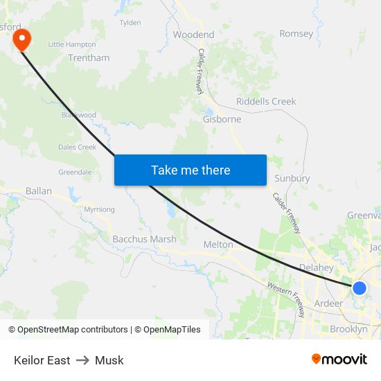 Keilor East to Musk map