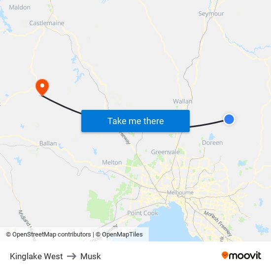 Kinglake West to Musk map