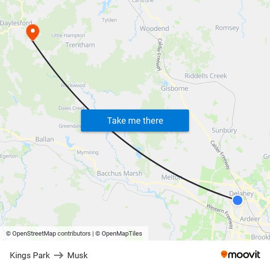 Kings Park to Musk map