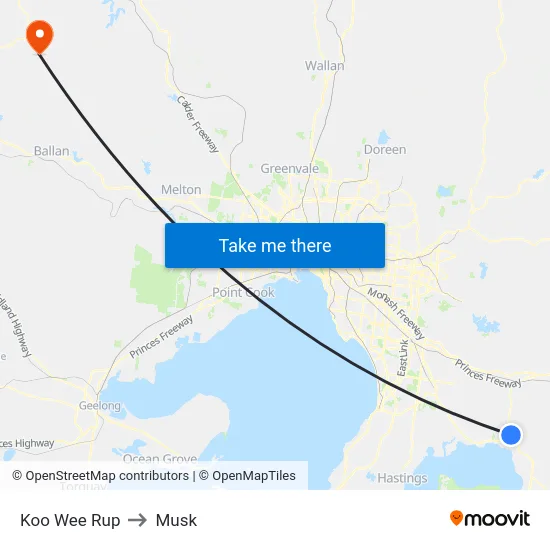 Koo Wee Rup to Musk map