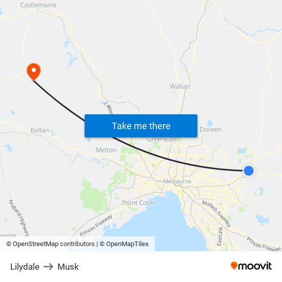 Lilydale to Musk map