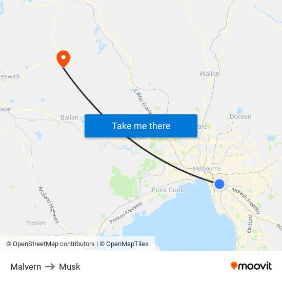 Malvern to Musk map