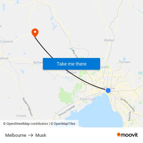 Melbourne to Musk map