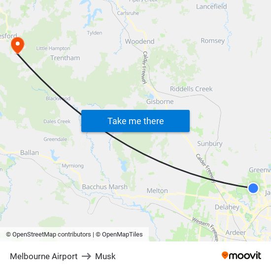 Melbourne Airport to Musk map