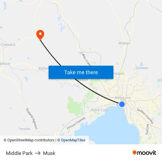 Middle Park to Musk map