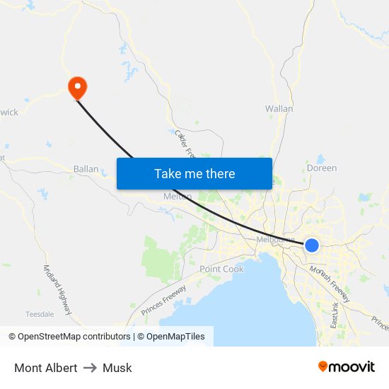 Mont Albert to Musk map