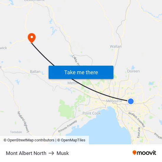 Mont Albert North to Musk map