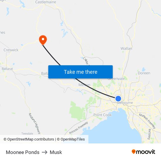 Moonee Ponds to Musk map