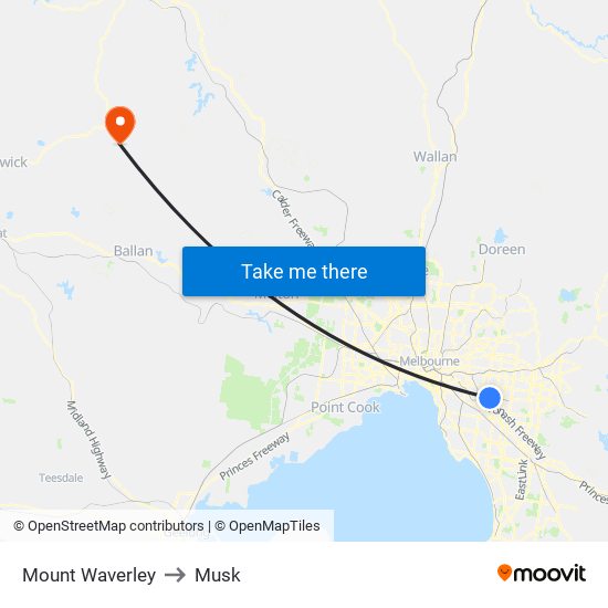 Mount Waverley to Musk map