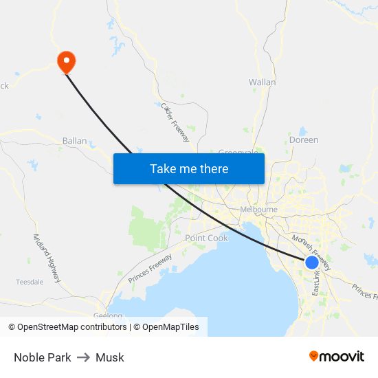 Noble Park to Musk map