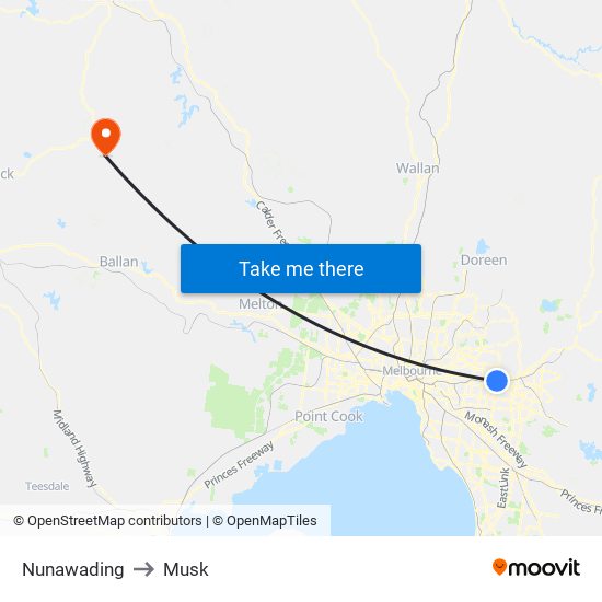 Nunawading to Musk map