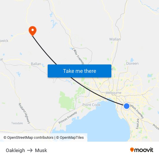 Oakleigh to Musk map