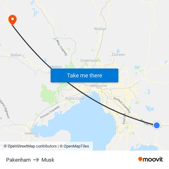 Pakenham to Musk map