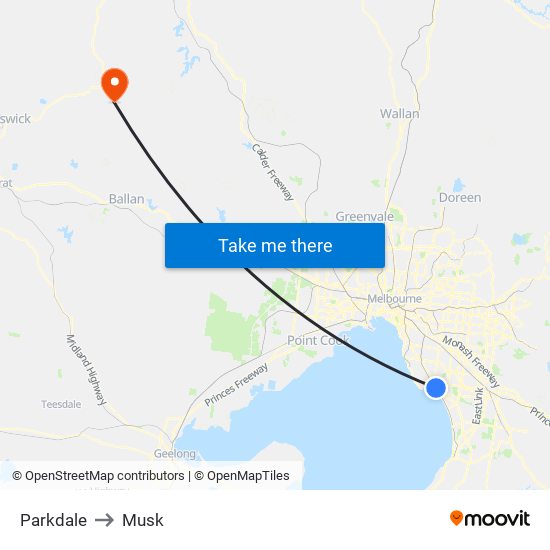 Parkdale to Musk map