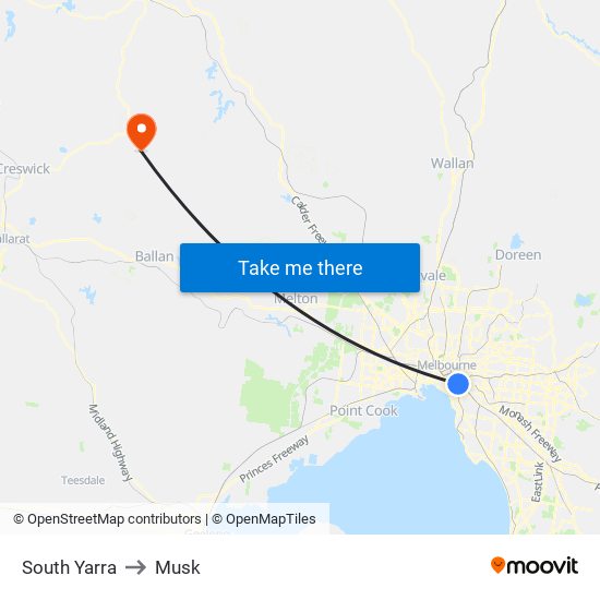 South Yarra to Musk map
