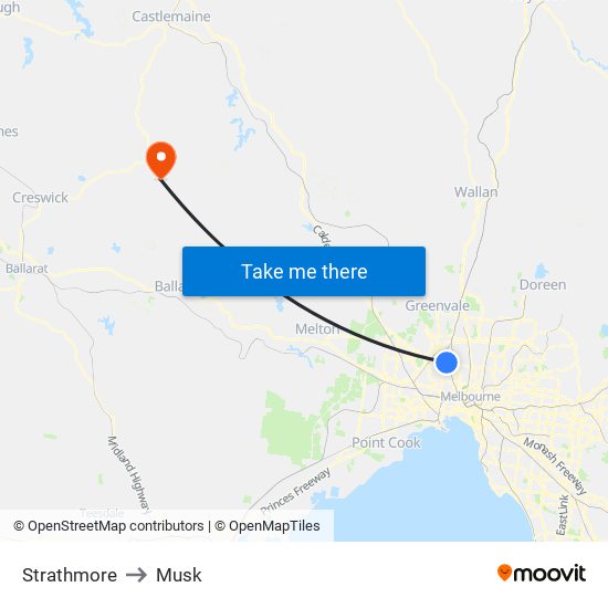 Strathmore to Musk map