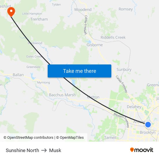 Sunshine North to Musk map