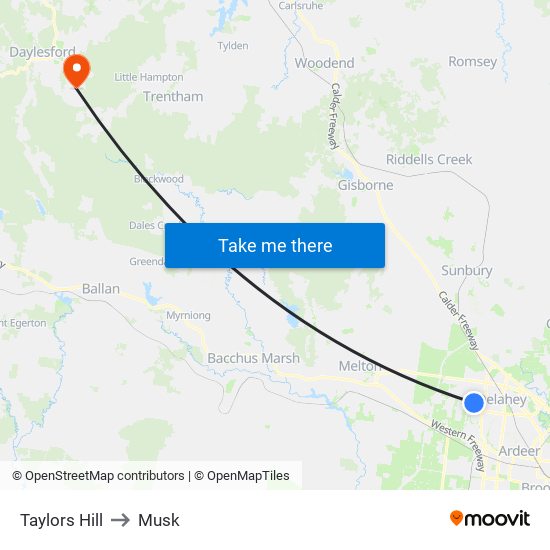 Taylors Hill to Musk map