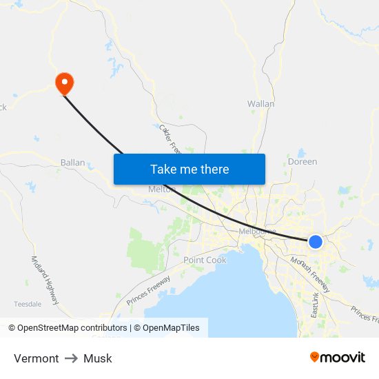 Vermont to Musk map