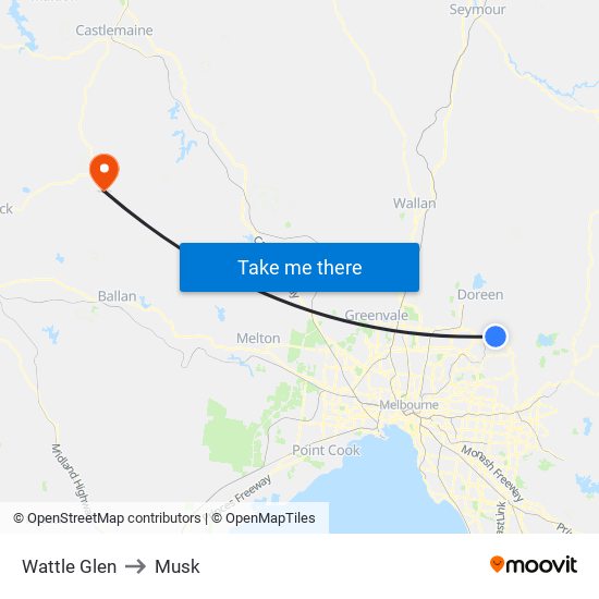 Wattle Glen to Musk map