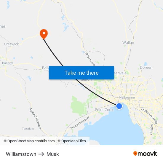 Williamstown to Musk map