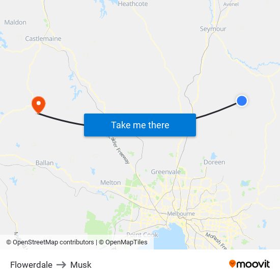 Flowerdale to Musk map
