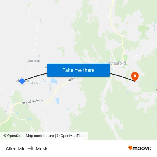 Allendale to Musk map