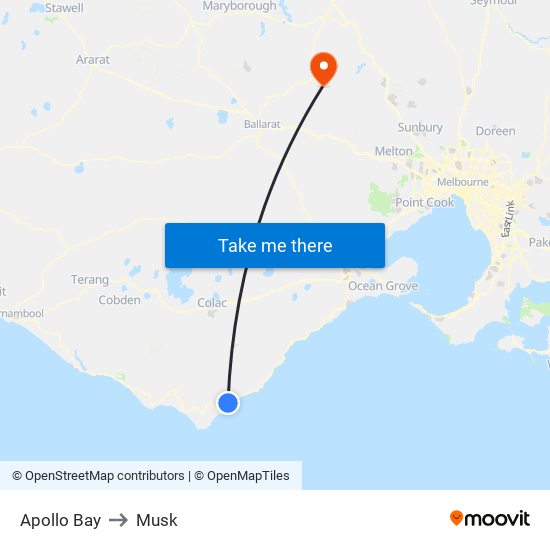 Apollo Bay to Musk map