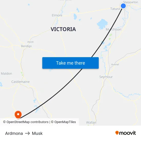 Ardmona to Musk map