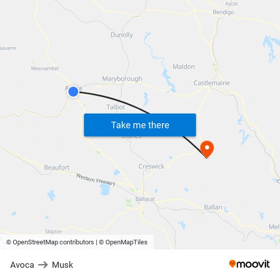 Avoca to Musk map