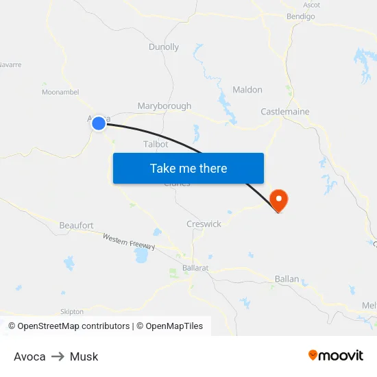 Avoca to Musk map
