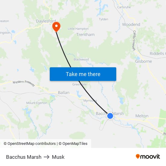 Bacchus Marsh to Musk map