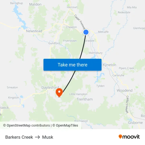 Barkers Creek to Musk map