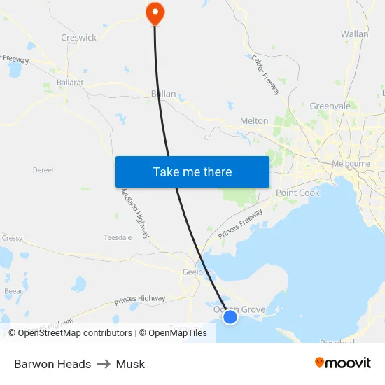 Barwon Heads to Musk map