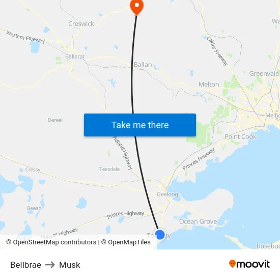 Bellbrae to Musk map