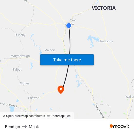 Bendigo to Musk map