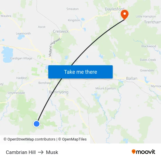 Cambrian Hill to Musk map