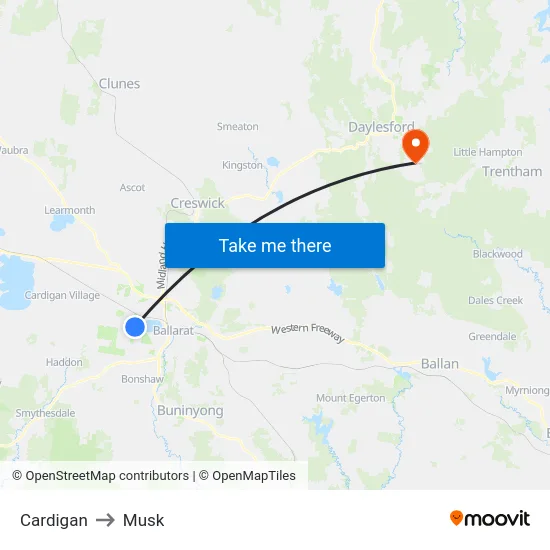 Cardigan to Musk map
