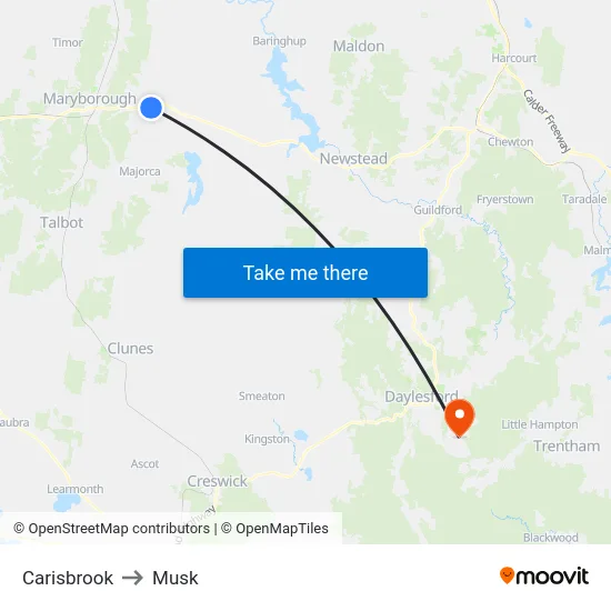 Carisbrook to Musk map