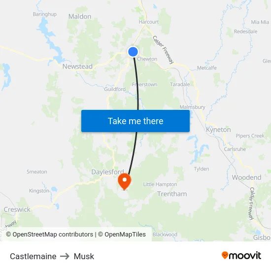 Castlemaine to Musk map