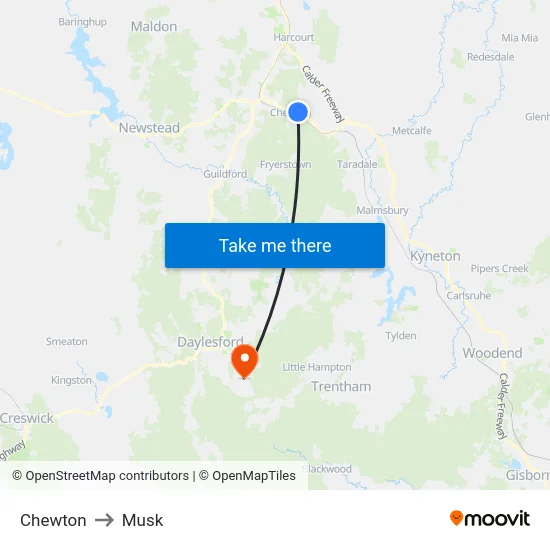 Chewton to Musk map