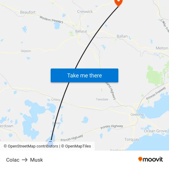 Colac to Musk map