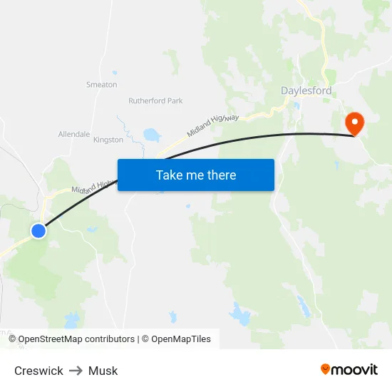Creswick to Musk map