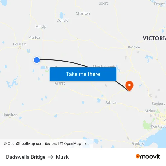 Dadswells Bridge to Musk map