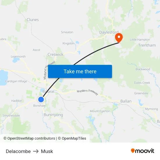Delacombe to Musk map