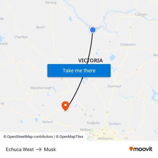 Echuca West to Musk map